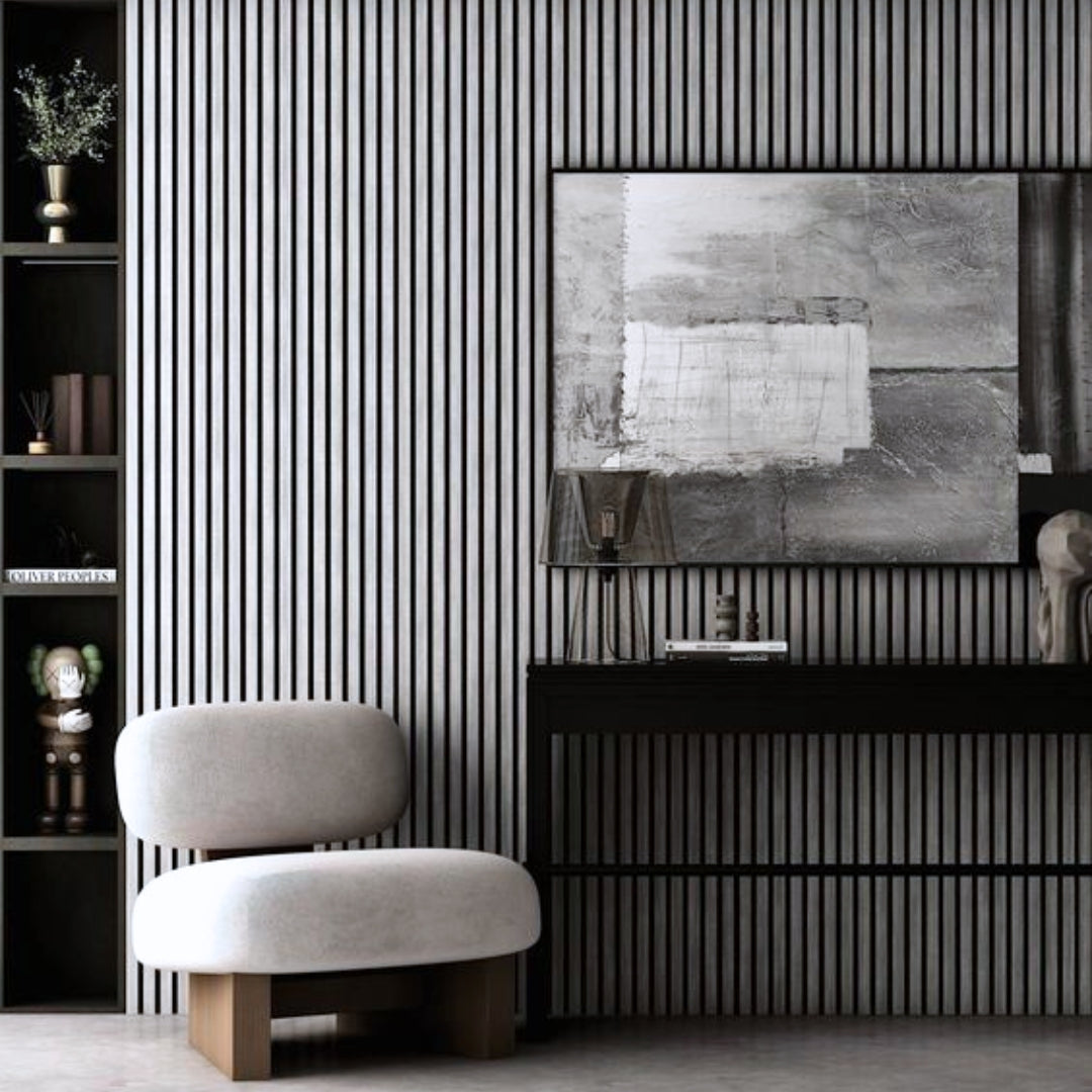 94.49" x 25.20" Light Gray Matte Acoustic Slat Wood Wall Panel