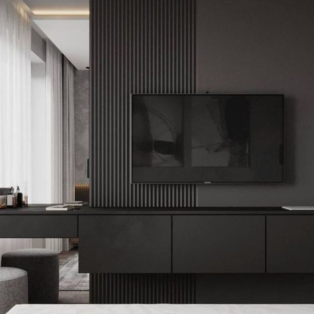 94.49" x 25.20" Black Matte Acoustic Slat Wood Wall Panel