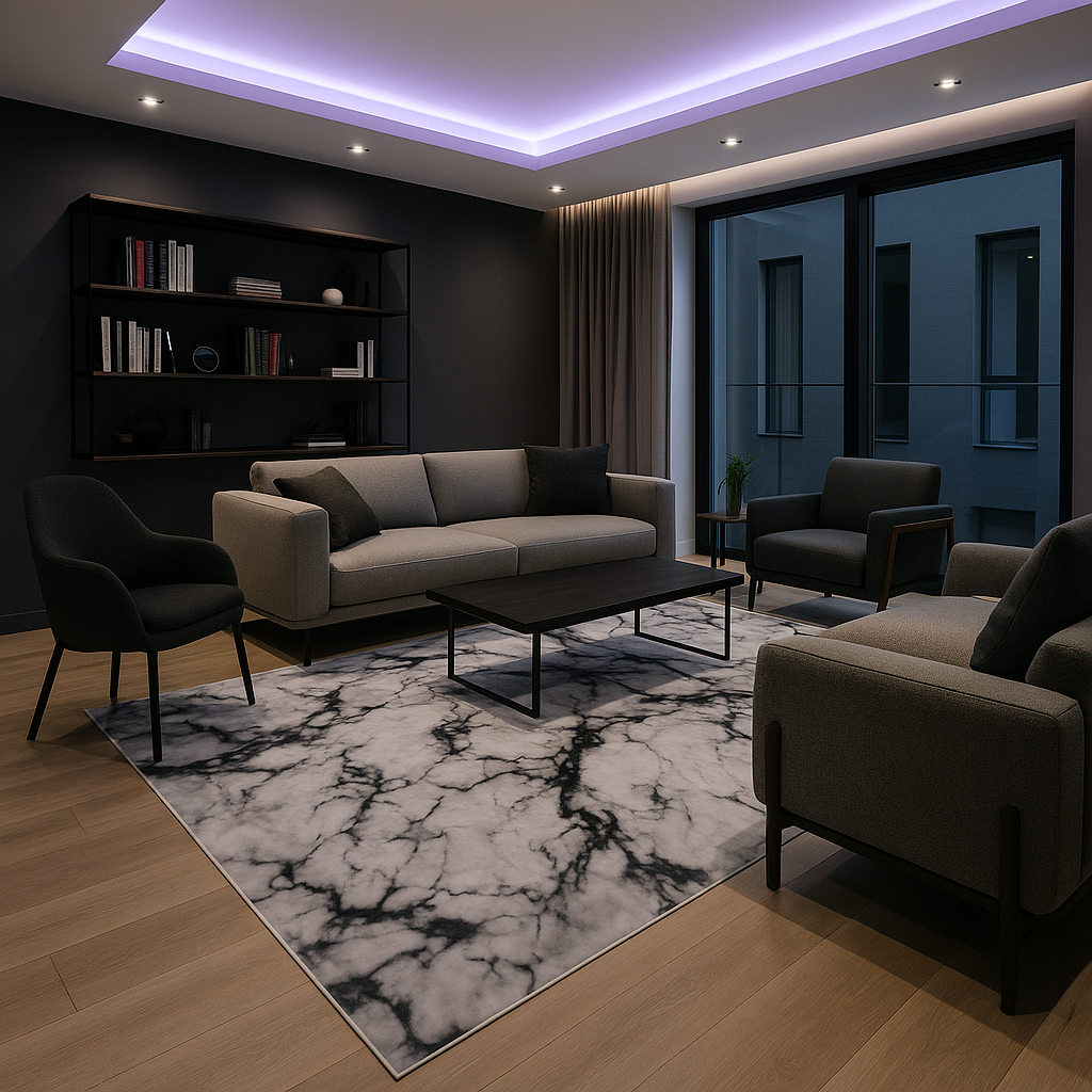 Calacatta Black and Light Gray Marble Rug