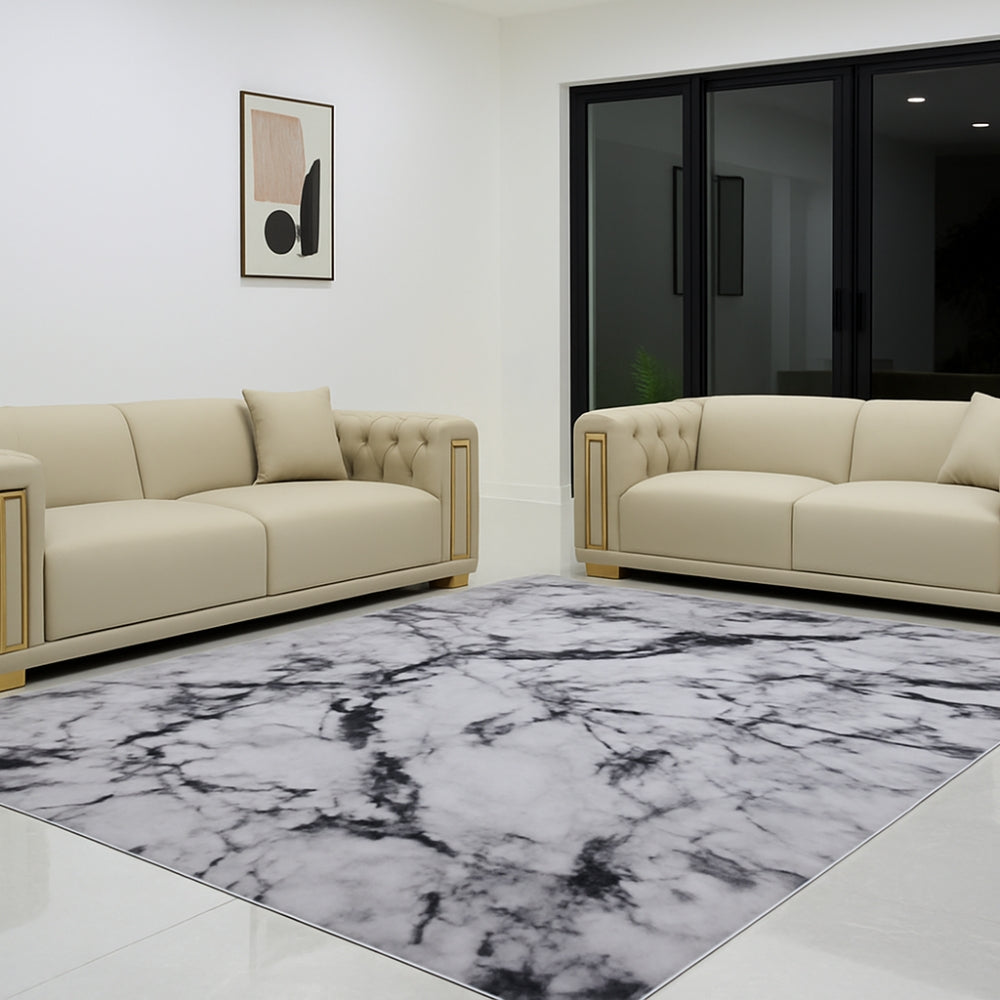 Calacatta Black and Light Gray Marble Rug